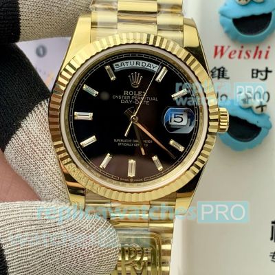 PPM Swiss 1:1 Yellow Gold Rolex Day-Date II Gain Weight Swiss 3255 Black Diamond Dial Watch 